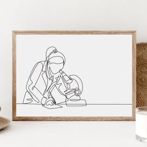 Frau Wissenschaftler Poster, minimalistische STEM Linie Kunst, Biologe Büro Dekor, Frau im Labor Wand Druck, digitale medizinische Wissenschaft druckbar