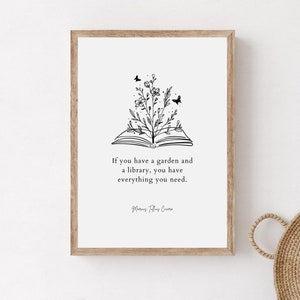 Gardening Quote Wall Art, If You Have A Garden And A Library Print, Cicero Quote, Gifts For Book Lovers, Literary Print