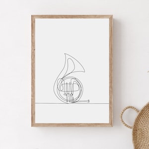 French Horn Wall Art, Printable French Horn Poster, Minimalist French Horn Wall Print, Modern Music Home Decor, Music Lover Apartment Gift