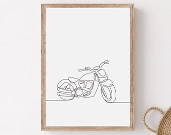 Minimalist Motorcycle Line Art, Printable Motorcycle Poster, Motorcycle Wall Art, Motorcycle Digital Download, Motorcyclist Gift, Home Decor