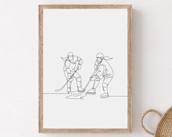 Girl Hockey Line Art Print, Minimalist Hockey Decor (Digital Download)