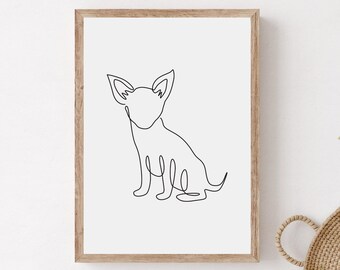 Minimalist Chihuahua Outline Wall Art, Printable Chihuahua Poster, Dog Line Art Drawing, Dog Lover Home Decoration, Minimalist Dog Drawing