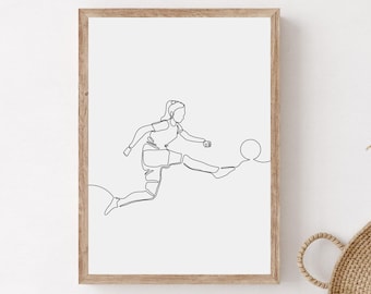 Minimalist Girl Soccer Player Line Art Print (Digital Download)