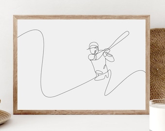 ミニマリストな野球選手の線画プリント（デジタルダウンロード）