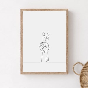 Minimalist Peace Sign Wall Art, Printable Peace Sign Poster, Black And White Minimalist Living Room Print, Continuous Line Drawing Artwork