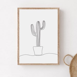 Minimalistische Kaktus Wandkunst, Boho Wanddekor, moderne Wüsten Wandkunst, Schwarzweiße Zimmerpflanze Wanddruck, Neutrales druckbares Kaktus Poster