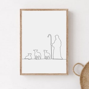 Minimalist Christian Wall Art, Digital Download, Religious Wall Print, Religious Line Art, Jesus Decoration, Biblical Printable, Faith Print
