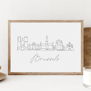 Brussels Skyline Wall Art, Minimalist Belgium City Wall Print, Printable Brussels Poster, Black And White Brussels Drawing, Digital Download