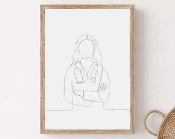 Female Doctor Wall Print, Physician Printable, Future Nurse Poster, Minimalist Medical Professional Line Art, Doctor Gift, Nurse Gift