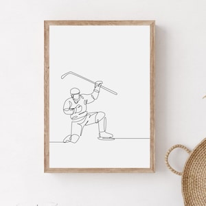 Minimalist Hockey Line Art, Digital Hockey Player Wall Print, Hockey Player Poster, Downloadable Sports Print, Abstract Hockey Illustration