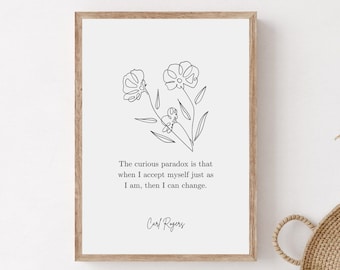 Carl Rogers Quote Wall Art, The Curious Paradox Quote Print, Printable Mental Health Poster, Therapist Office Wall Print, Digital Download