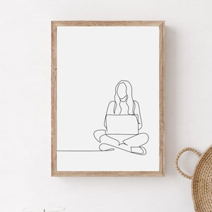 Minimalist Computer Science Student Line Art, Woman Programmer Poster, Woman IT Professional Wall Art, Work From Home Print, Home Office