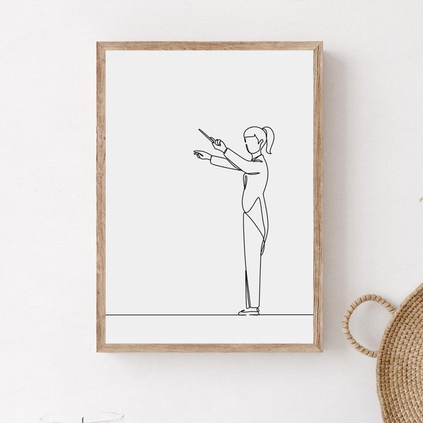 Woman Music Conductor Wall Art, Printable Conductor Line Art, Girl Orchestra Conductor Gift, Printable Conductor Wall Print, Orchestra Decor