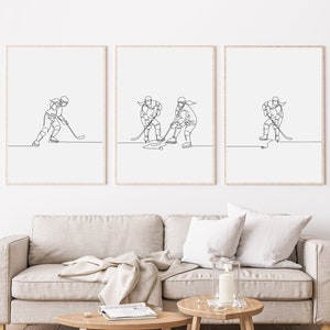 Girl Hockey Players Wall Print Set Of 3, Woman Hockey Player Poster Bundle, Printable Girls In Hockey Wall Art, Modern Girl Hockey Line Art