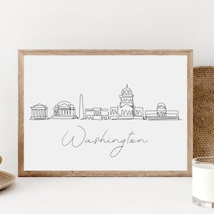 Washington Skyline Wall Art, Printable Washington Poster, Minimalist Washington Print, Washington Gift, Digital Download, Travelling Print