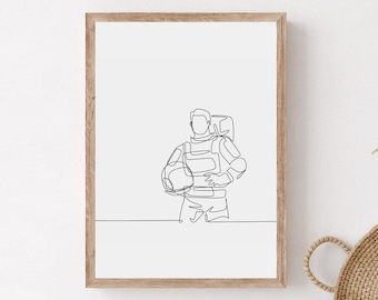 Minimalist Astronaut Line Art Print, Nursery Decor (Digital Download)