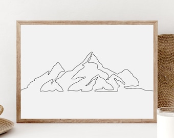 Minimalist Mountain Line Art Print, Modern Nature Decor (Digital Download)