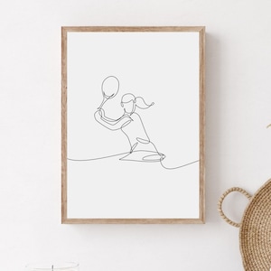 Minimalist Woman Tennis Player Wall Art, Printable Girl Tennis Player Room Decor, Black And White Tennis Poster, Tennis Line Art Print