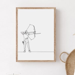 Printable Archery Poster, Minimalist Archer Man Wall Art, Modern Archery Sport Print, Archery Gift, Archery Room Decor, Digital Download