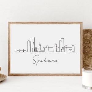Spokane Skyline Wall Print, Printable Washington City Poster, WA City Drawing, Spokane Cityscape Art Print, Spokane Gift, Digital Download