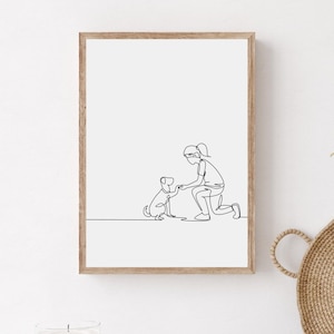 Dog And Girl Wall Print, Pet And Owner Print, Pet Print, Dog Lover Gift, Gift for Her, Gift For Daughter, Gift For Dog Owner, Girl Room Art