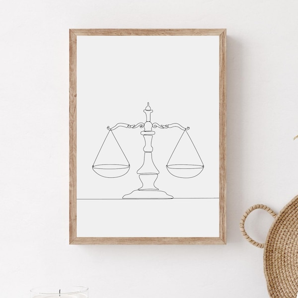 Lawyer Office Wall Print, Law Office Decor, Lawyer Gift, Attorney Office Wall Art, Minimalist Scales Of Justice Print, Law School Graduation