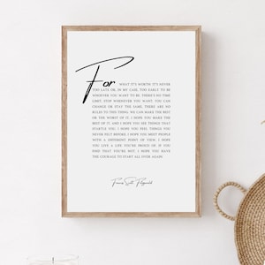 For What It&#39;s Worth Quote Print, Printable Francis Scott Fitzgerald Quote Poster, Famous Quote Wall Art, Typography Quote Print, Book Quote