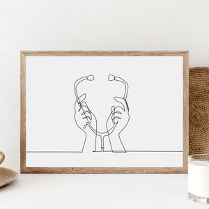 Stethoscope Line Art, Nurse Gift, Doctor Gift, Medicine Inspirational Poster, Med Student Gift, Medicine Wall Art, Medical Artwork Poster