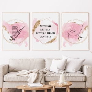 Botox And Filler Studio Wall Art, Cosmetic Injector Poster Set Of 3, Plastic Surgeon Office Print, Botox Quote Print, Aesthetic Centre Art
