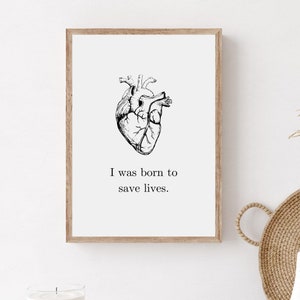 Puede incluir: Una ilustración en blanco y negro de un corazón humano con el texto "Nací para salvar vidas."