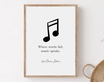 Where Words Fail Music Speaks Quote Wall Art, Printable Music Quote Poster, Minimalist Music Saying Wall Decor, Musician Motivation Print