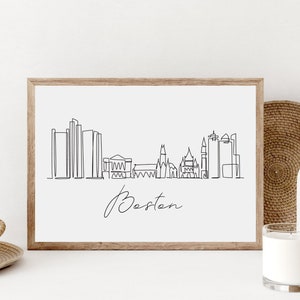 Boston Skyline Wall Art, Printable Boston City Poster, Minimalist Massachusetts City Wall Print, Boston Gift, Digital Download, Travel Print