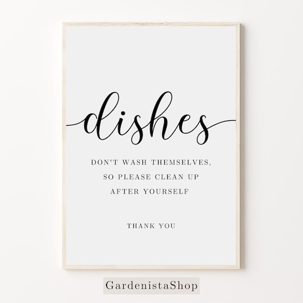 Office Kitchen Wall Sign, Printable Wash The Dishes Wall Art, Minimalist Modern Office Poster, Clean After Yourself Print, Digital Download