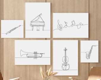 Minimalistisches Musikinstrument Line Art Print Set (Digitaler Download)