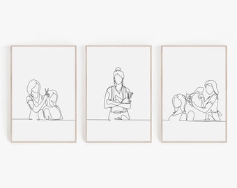 Hair Salon Line Art Prints, Minimalist Decor Set (Digital Download)