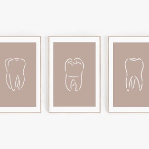 Neutral Dental Clinic Wall Decor, Printable Teeth Poster Set Of 3, Dentist Office Wall Print, Dentistry Student Dorm Decor, Dental Wall Art