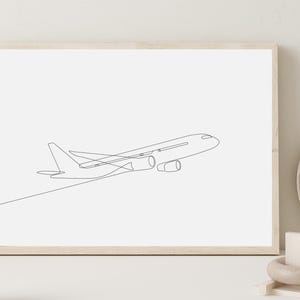 Airplane Wall Print, Plane Line Drawing, Airplane Wall Art, Aviation Decor, One Line Art, Travel Poster, Airplane Nursery, Single Line Art