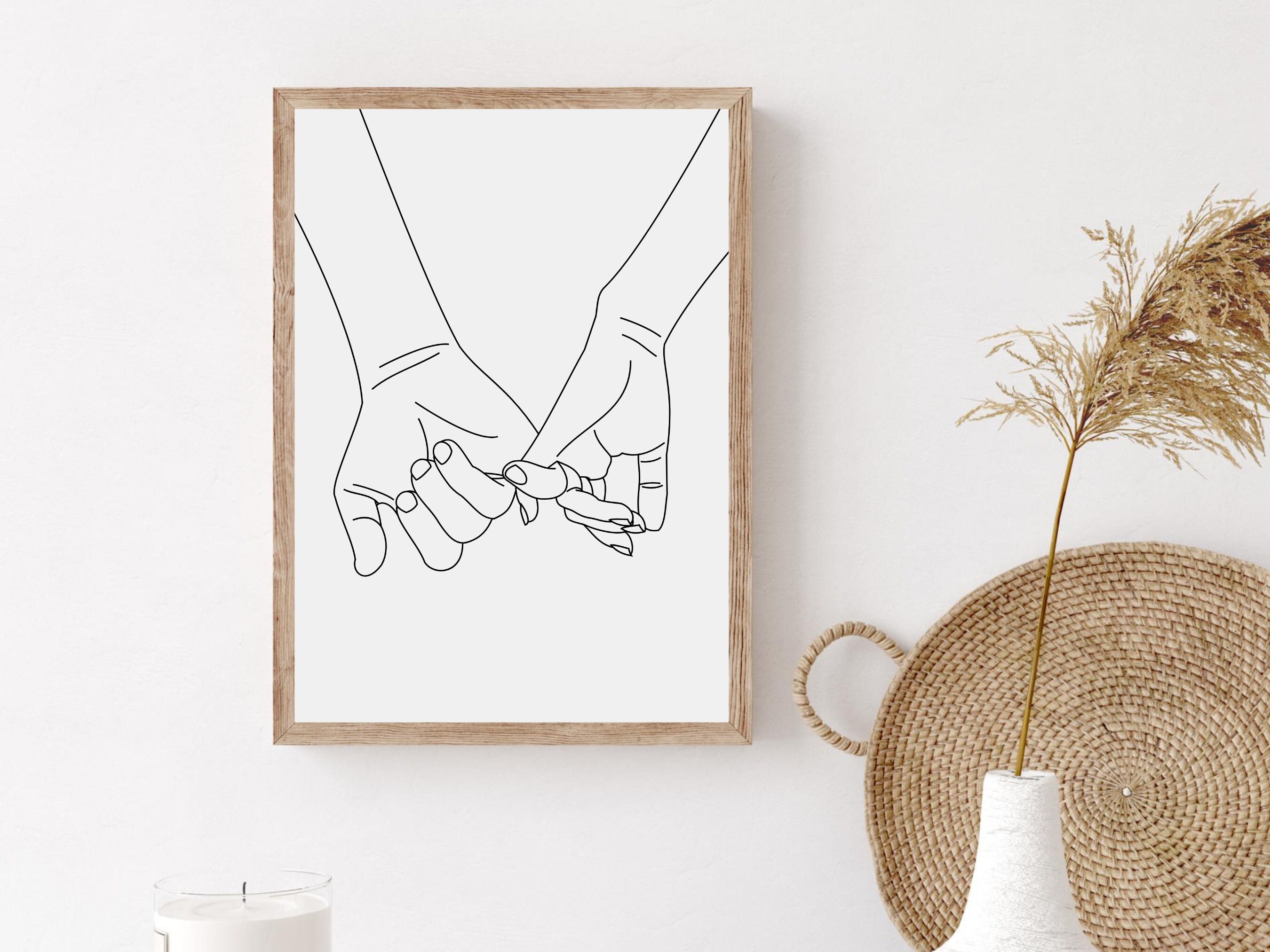 Printable Couple Hands Poster, Minimalist Hand Line Drawing, Romantic Couple Love Wall Art, Anniversary Gift, Downloadable Bedroom Print