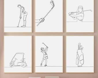 Woman Golfer Line Art Print Set, Golf Gallery Wall (Digital Download)