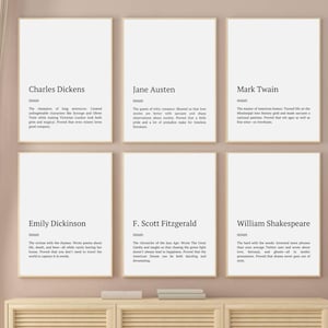 Láminas divertidas con la definición de autores famosos, decoración para la clase de inglés, regalo para profesores, divertido juego de arte mural para biblioteca, pósteres literarios, regalo para amantes de los libros