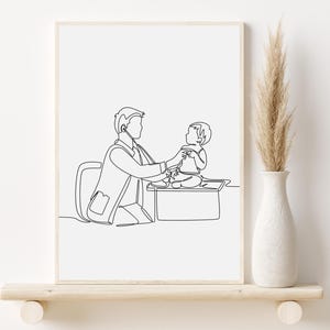 Minimalist Pediatric Poster, Digital Download, Medical Artwork, Male Doctor Wall Print, Clinic Printable, Medical Sketch, Children Doctor