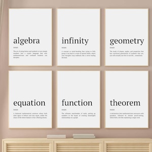 Funny Mathematics Teacher Poster Set Of 6, Printable Math Wall Art, Math Definition Prints, Math Teacher Gift, Secondary School Math Class
