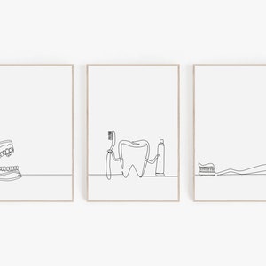 Set di arte da parete per dentista, arte da parete stampabile per ufficio dentista, poster dentale, arte astratta della linea del dente, regalo di laurea in odontoiatria, disegno dei denti