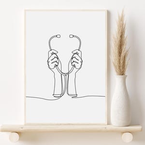 Stethoscope Line Art, Minimalist Medical Wall Print, Printable Doctor Poster, Nurse Office Wall Art, Doctor Gift, Nurse Gift, Hospital Art