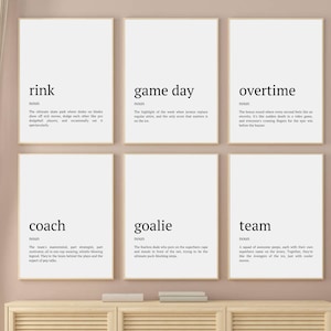 Funny Hockey Definitions Set Of Six, Minimalist Hockey Room Decor, Hockey Player Wall Print, Humorous Hockey Poster Set, Printable Wall Art