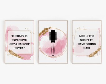 Láminas con frases para salones de belleza, arte mural para peluquerías (descarga digital)