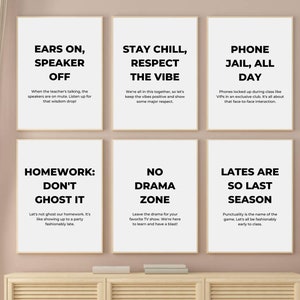 Funny Classroom Rules, Printable Classroom Wall Art, Teacher Gift, Black And White School Wall Print, Prints For Students, High School Art