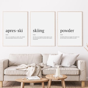 Ensemble de 3 oeuvres d'art mural définition ski amusantes, ensemble d'affiches de ski amusantes, citations minimalistes sur le ski, impression après-ski, cadeau ski, décoration d'intérieur ski