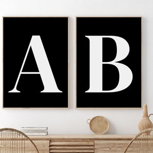 Letras de nombre de pared, Impresión de letras de dormitorio, Póster de estilo nórdico, Arte de decoración de habitación para niños, Arte de pared de letras de apellido familiar imprimible, Arte digital