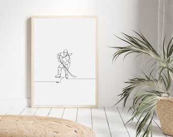 Female Hockey Player Line Art Print, Minimalist Hockey Decor (Digital Download)